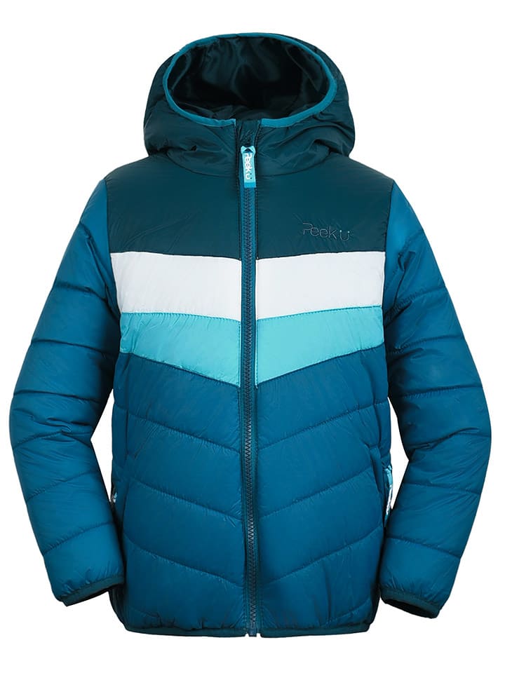 Peek U Całoroczna kurtka pikowana "Baz" w kolorze niebiesko-turkusowo-białym rozmiar: 122