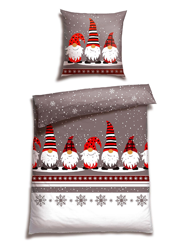Schiesser Komplet pościeli flanelowej "Wichtel" w kolorze szaro-czerwonym rozmiar: 155x220 cm