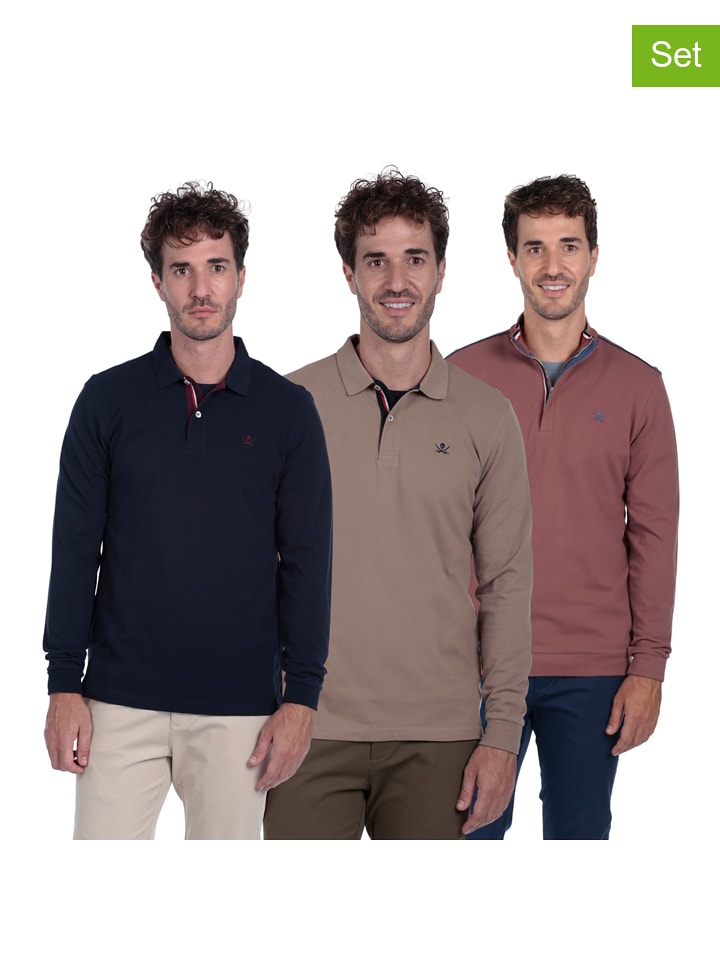 The Time of Bocha Koszulki polo (3 szt.) w kolorze ciemnozielono-szaroróżowo-fioletowym rozmiar: XXL