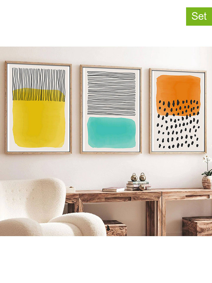 wall addiction Druki na drewnie (3 szt.) w ramce rozmiar: 50x70 cm