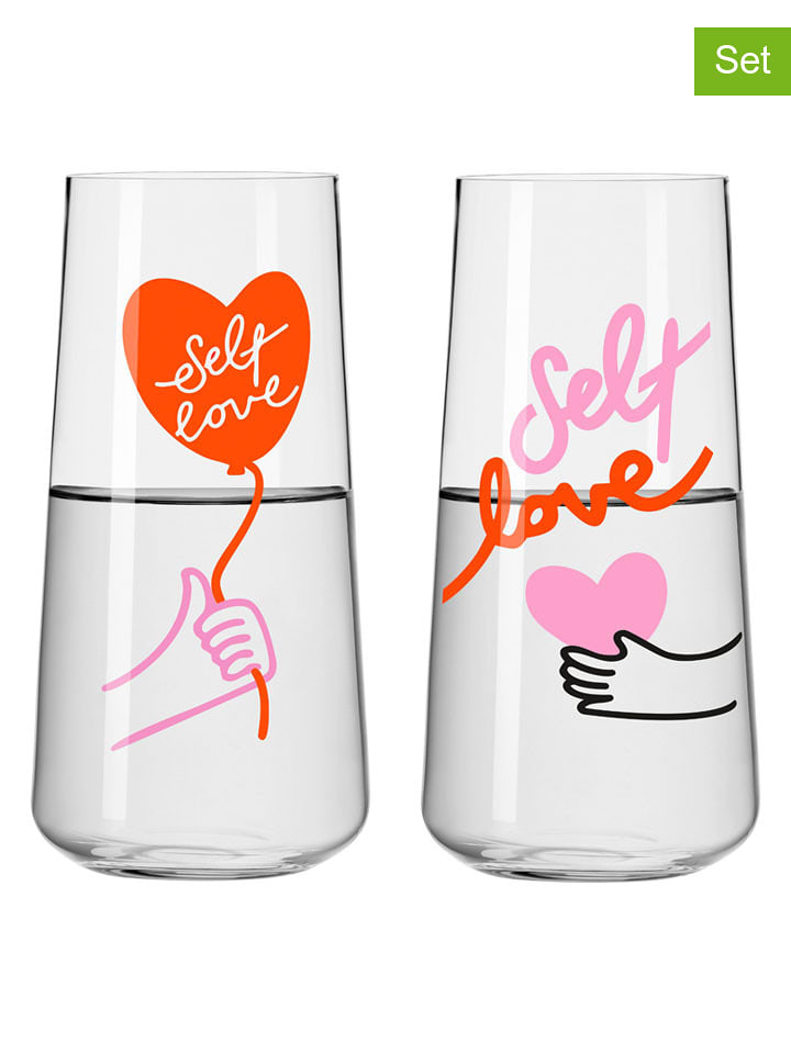 RITZENHOFF Szklanki (2 szt.) "Self-Care" w kolorze czerwono-jasnoróżowym - 500 ml rozmiar: onesize