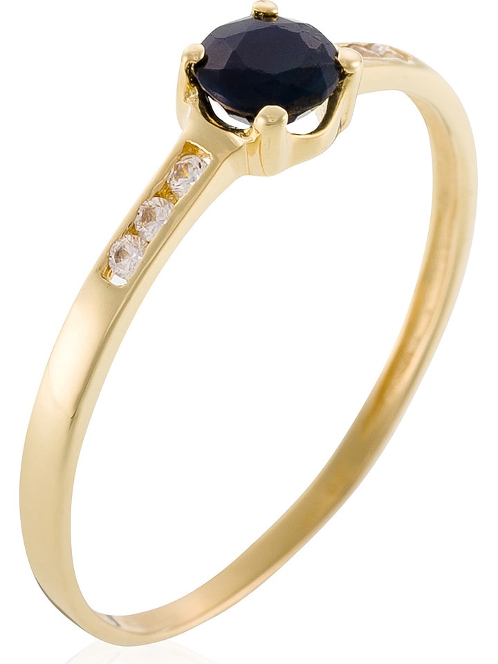 OR ÉCLAT Złoty pierścionek "Carré mystérieux" z cyrkoniami i szafirem rozmiar: 50