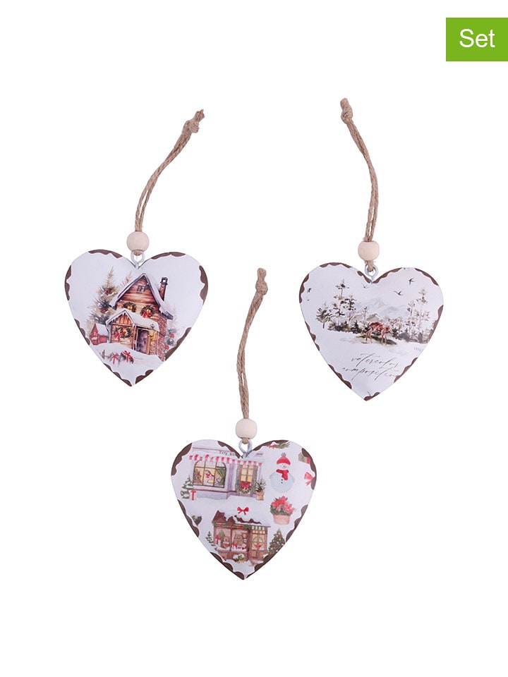 Villa d´Este Zawieszki dekoracyjne (3 szt.) w kolorze białym ze wzorem - 6,5 x 6,5 cm rozmiar: onesize