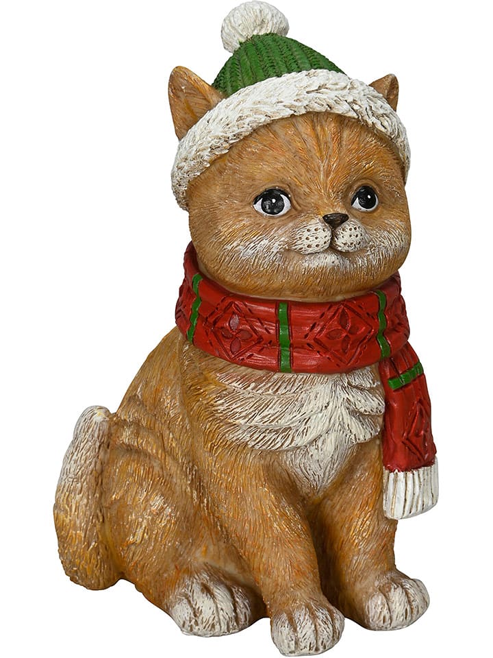 POSIWIO Figurka dekoracyjna "Winter Cat" w kolorze jasnobrązowym - 10 x 17,5 x 11 cm rozmiar: onesize