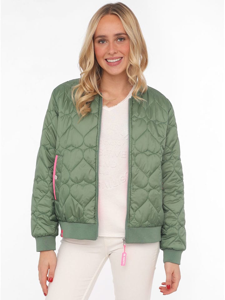 Zwillingsherz Kurtka pikowana "Be Happy" w kolorze zielonym rozmiar: M