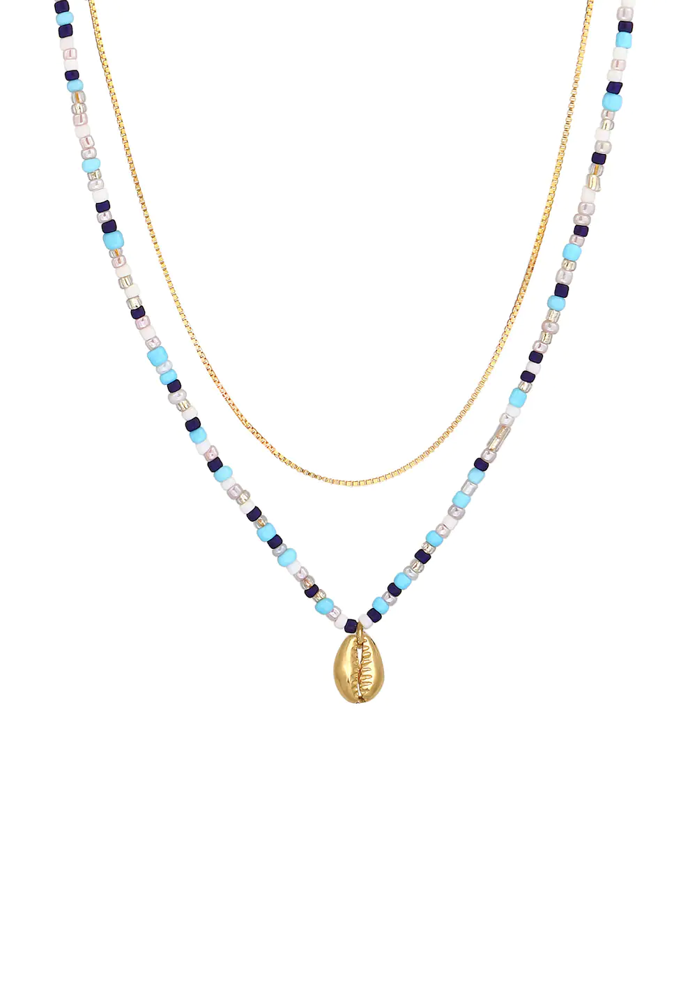 Elli Elli Elli Naszyjnik Damski warstwowy, zawieszka muszlowa szklane koraliki kolorowe lato Trend w pozłacanym srebrze 925 Sterling Silver halskette