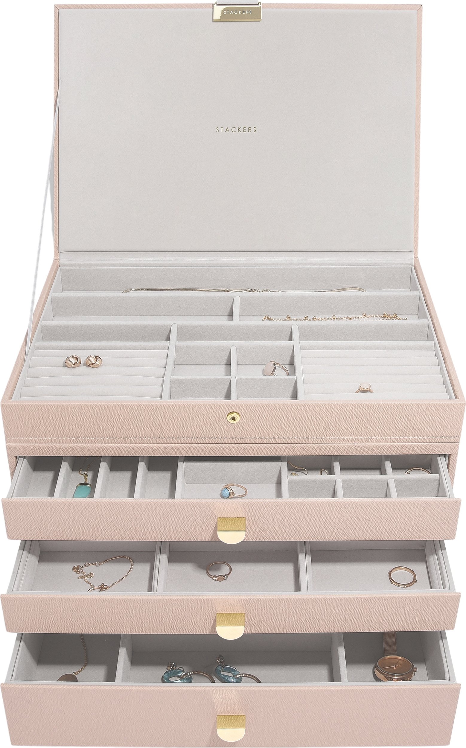Szkatułka na biżuterię Stackers poczwórna supersize jasnoróżowa z 3 szufladami