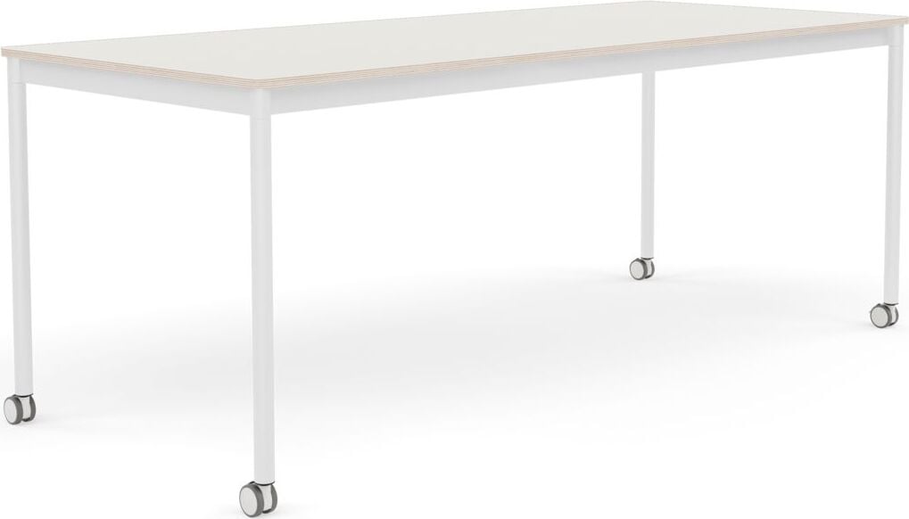 Stół na kółkach Base 80 x 190 cm biały nanolaminat nogi białe