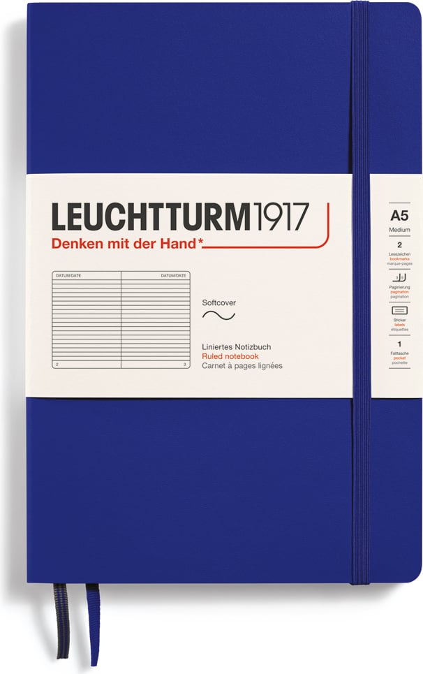 Notes w linię w miękkiej oprawie Leuchtturm 1917 A5 123 strony ciemnoniebieski 80 g/m²