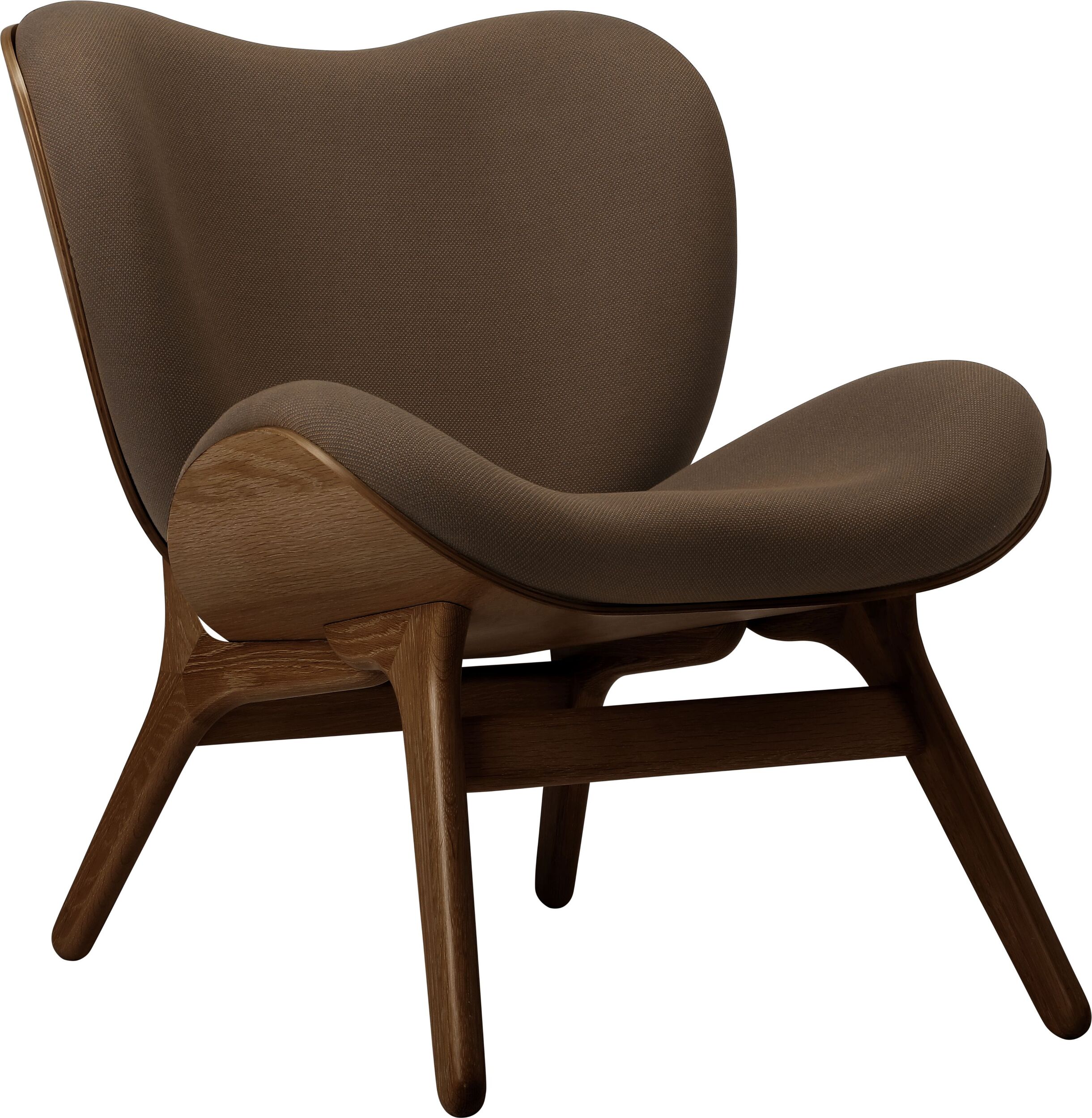 Fotel Conversation Piece ciemnobrązowy na ciemnych dębowych nogach