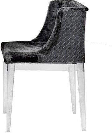 Krzesło Mademoiselle Kravitz futro skóra przezroczysty korpus