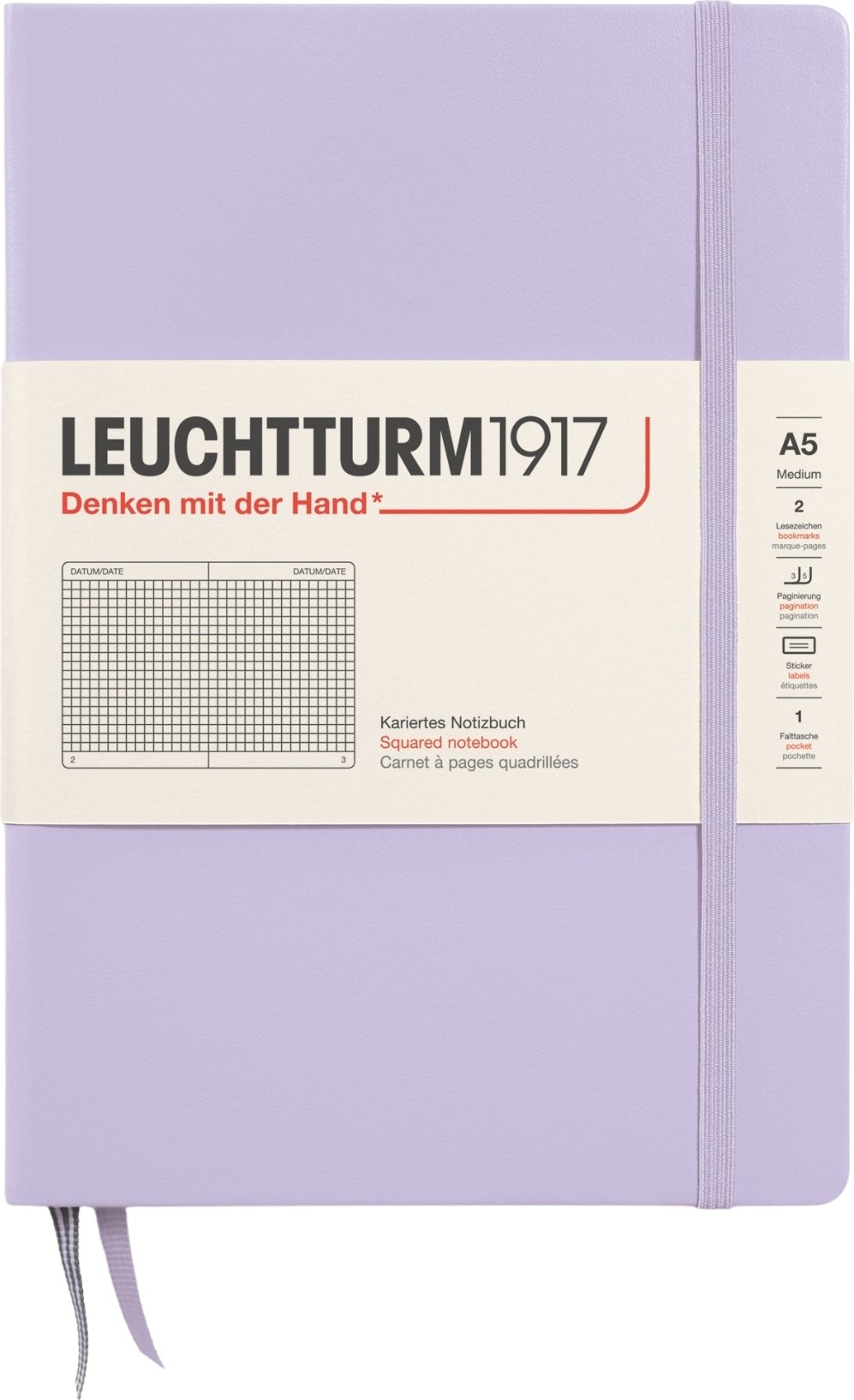 Notes w kratkę w twardej oprawie Leuchtturm 1917 A5 251 stron liliowy 80 g/m²