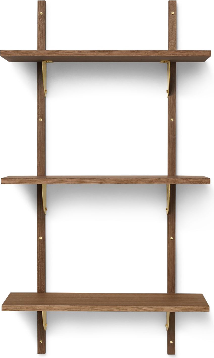 Półka Sector potrójna 54 cm ciemny dąb z mosiężnym mocowaniem