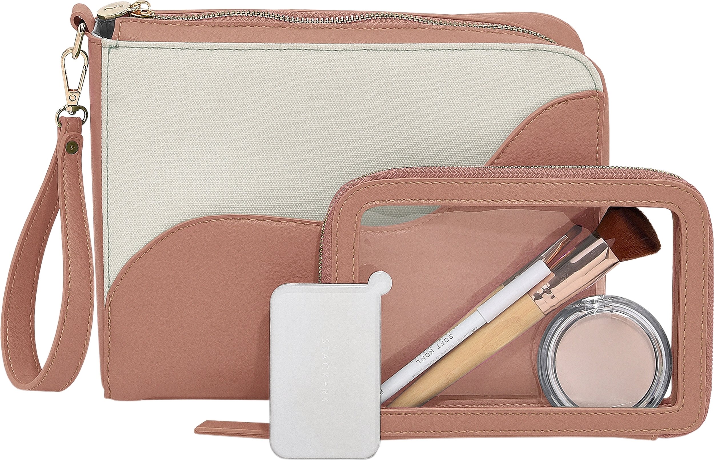 Kosmetyczki Stackers Wave kremowo-brzoskwiniowe z lusterkiem