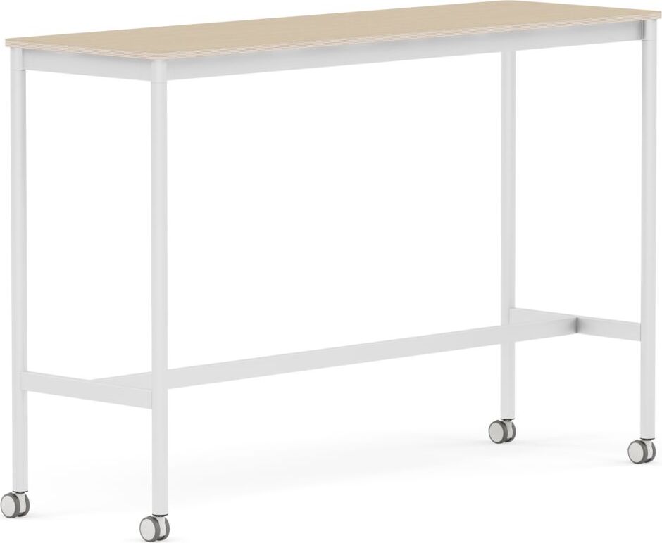 Stół na kółkach Base 50 x 160 x 105 cm okleina dąb lakierowany nogi białe