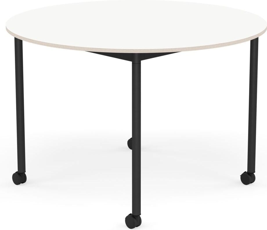 Stół na kółkach Base okrągły 110 cm biały laminowany nogi czarne