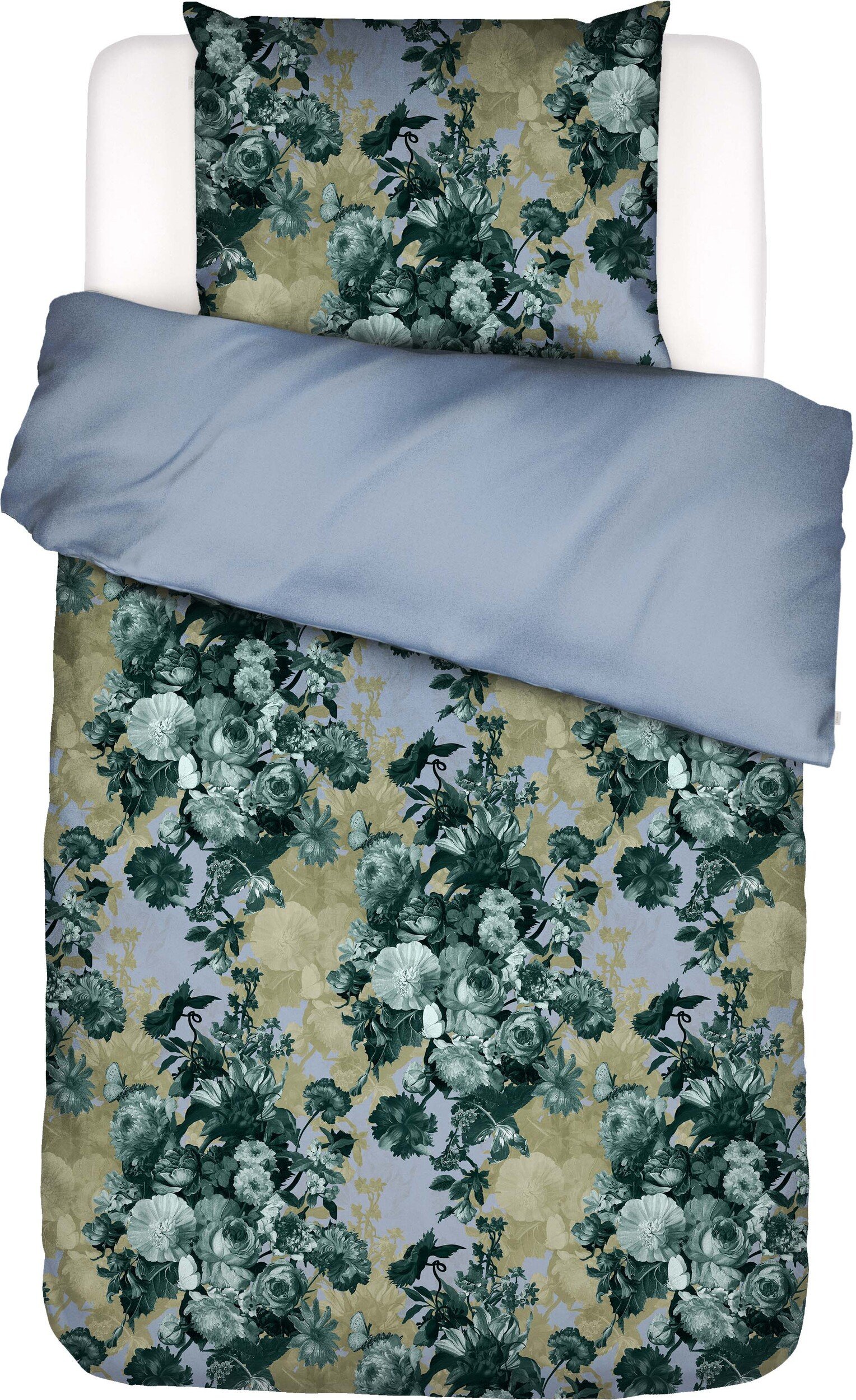 Pościel Leila 140 x 200 cm zielono-niebieska z poszewką na poduszkę 70 x 90 cm zapięcie suwak