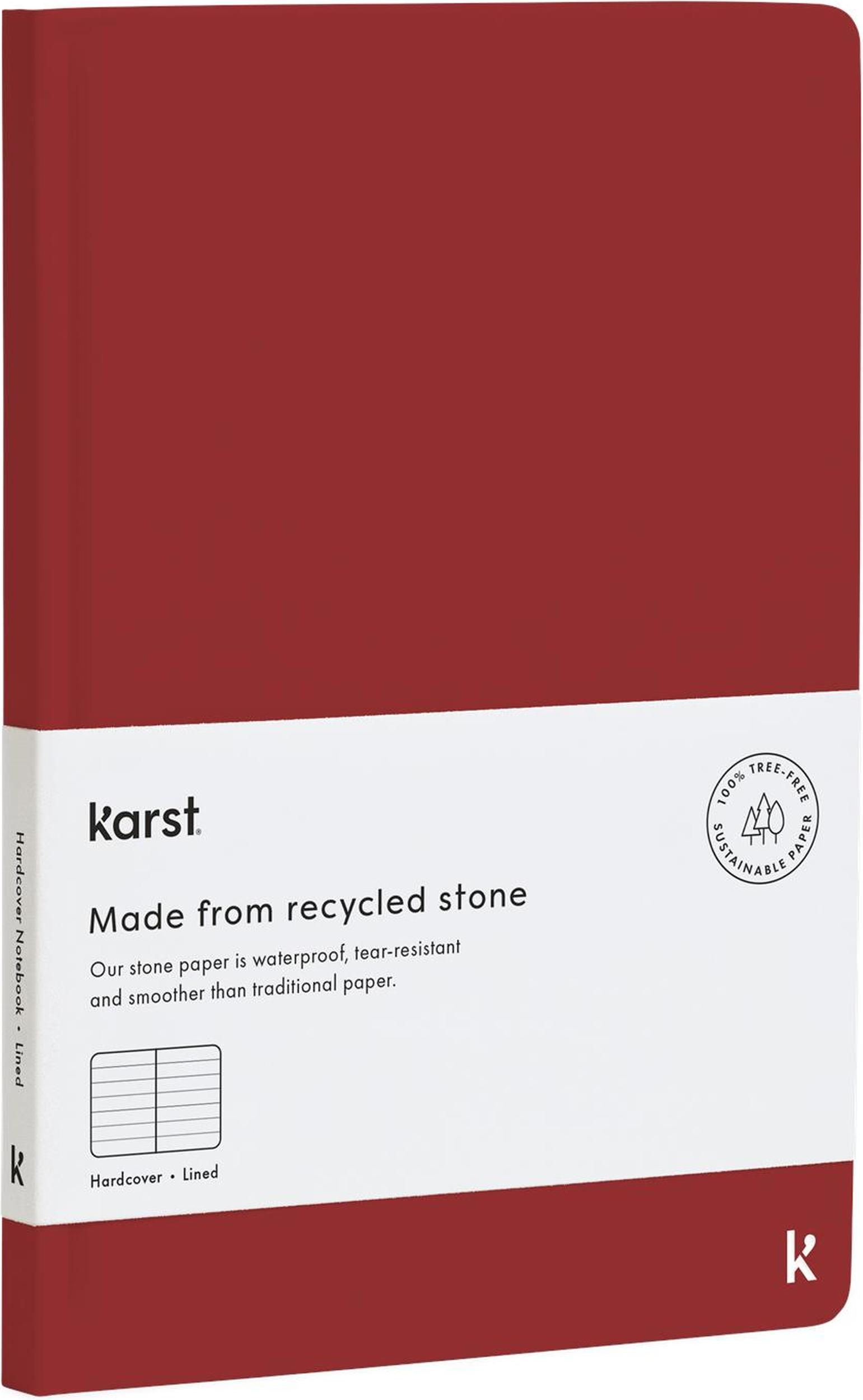 Notes z kamiennego papieru wodoodporny Karst twarda oprawa A5 bordowy w linie