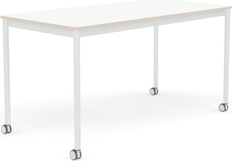Stół na kółkach Base 70 x 140 cm biały laminowany nogi białe