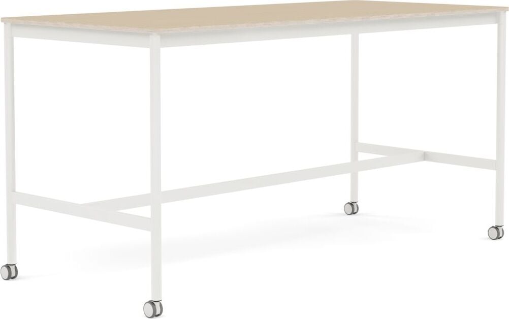 Stół na kółkach Base 85 x 190 x 95 cm okleina dąb lakierowany nogi białe