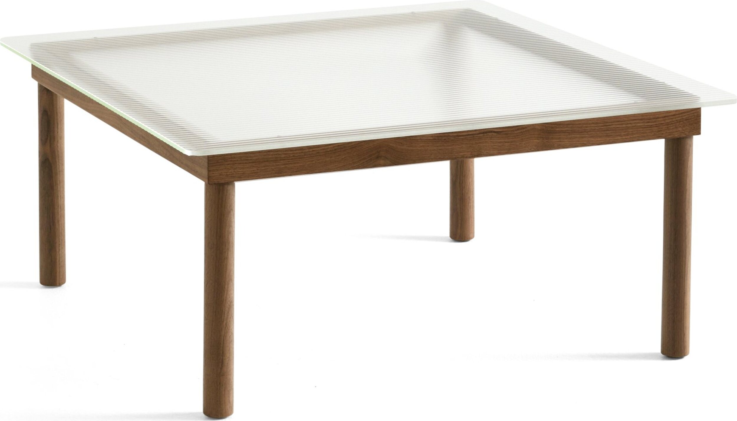 Stolik kawowy Kofi 80 x 80 cm blat szkło ryflowane z nogami orzech