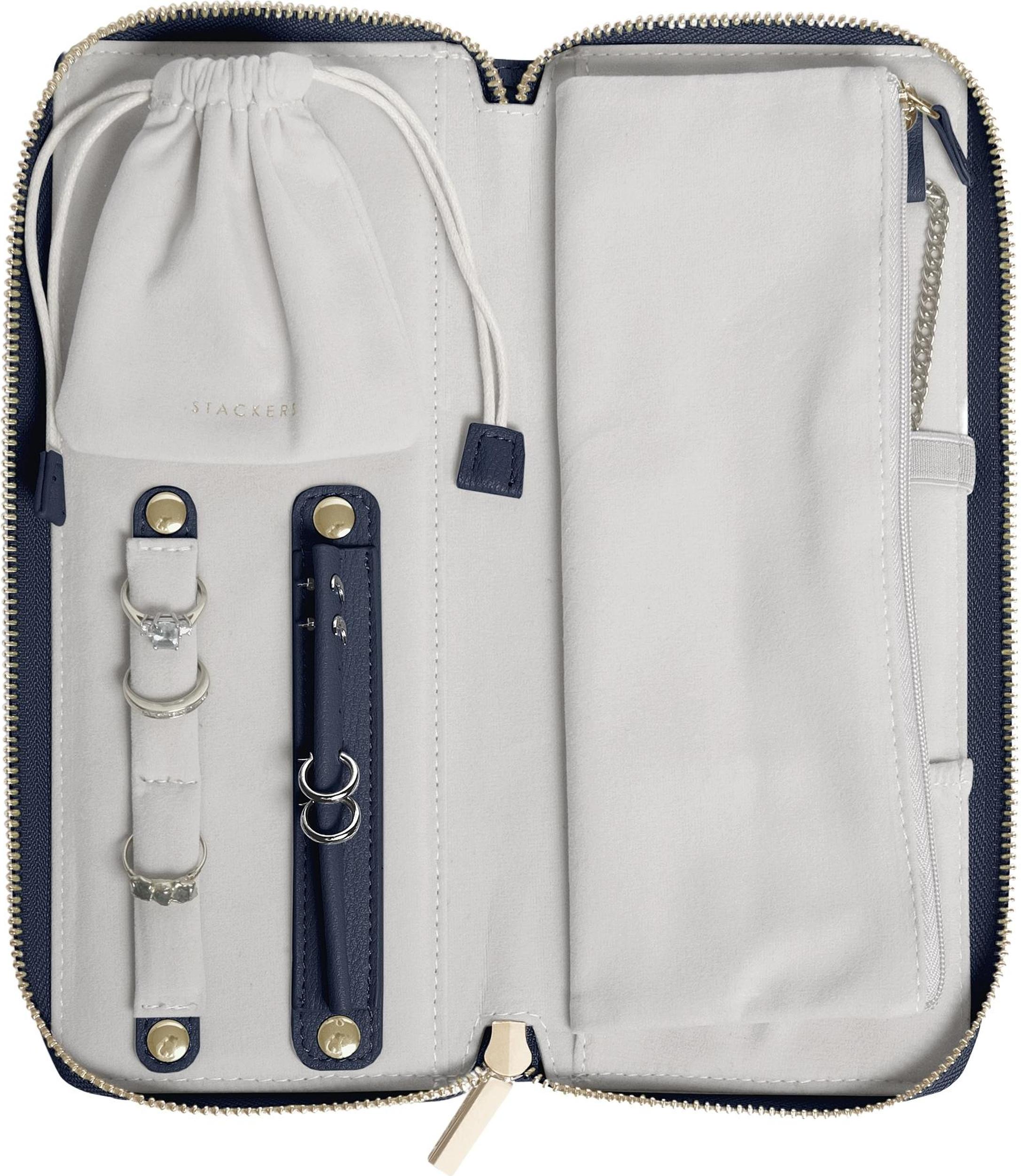 Pudełko podróżne na biżuterię z miejscem na pierścionki Stackers Pebble granatowe