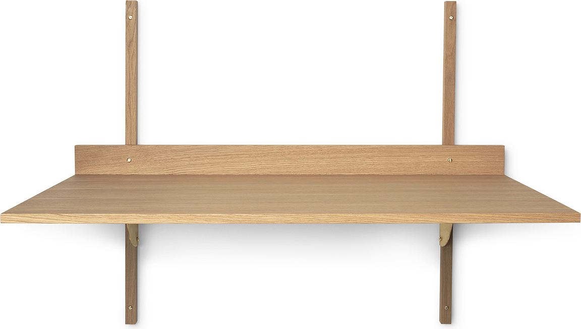 Biurko Sector jasne drewno z mosiądzem montowane na ścianie