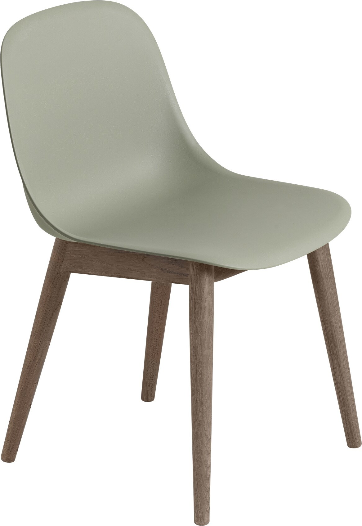 Krzesło Fiber szarozielone na ciemnych drewnianych nogach