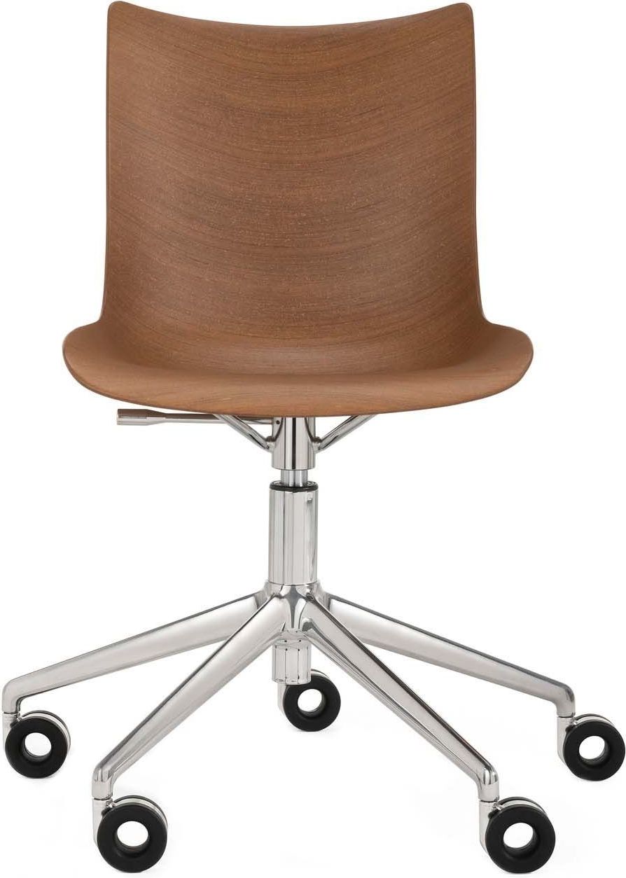 Krzesło obrotowe P Wood ciemne drewno z chromowaną ramą