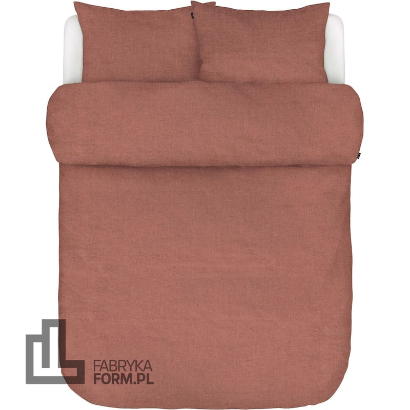 Pościel Valka 200 x 220 cm ciemnokoralowa lniana z 2 poszewkami na poduszki 80 x 80 cm