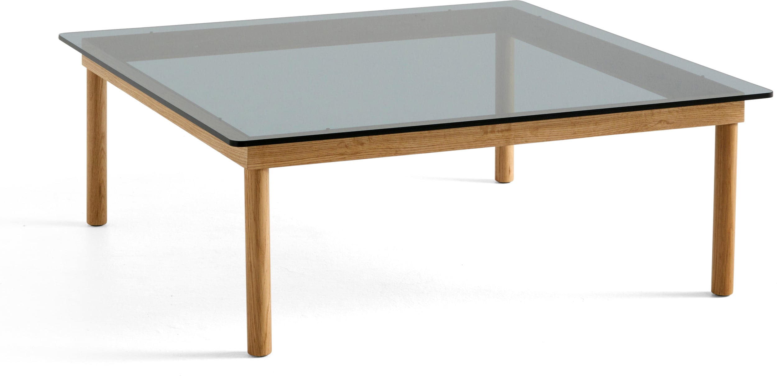 Stolik kawowy Kofi 100 x 100 cm blat szkło gładkie przyciemniane z nogami dąb