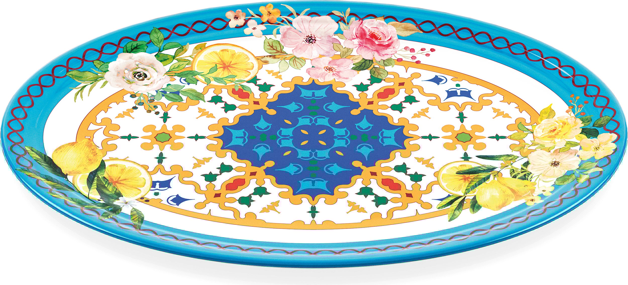 Półmisek owalny Flowers & Lemon 50 cm niebiesko-żółty