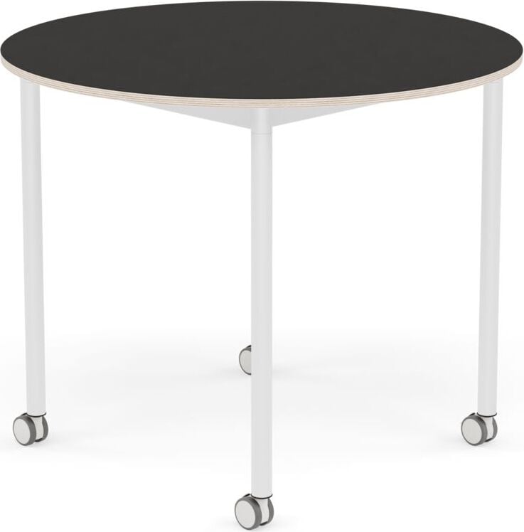 Stół na kółkach Base okrągły 90 cm czarny linoleum nogi białe