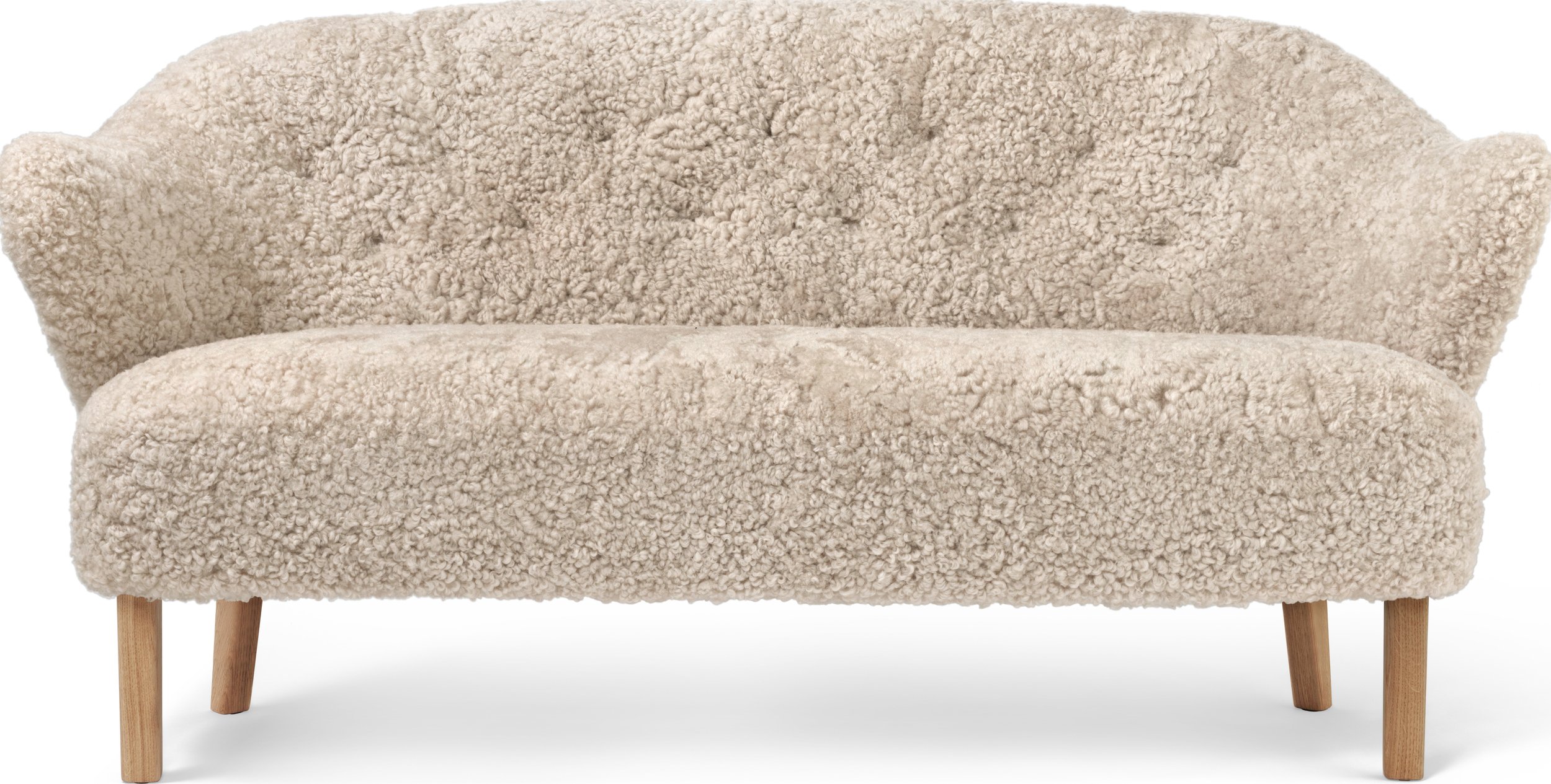 Sofa dwuosobowa Ingeborg Sheepskin kremowa na dębowych nogach