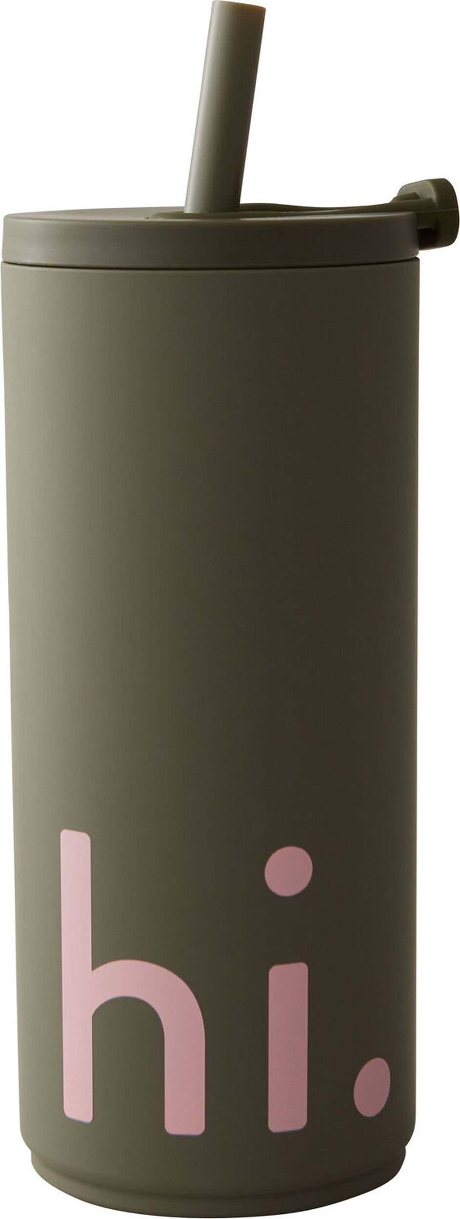 Kubek podróżny Design Letters Hi 500 ml oliwkowy ze słomką miękka powłoka