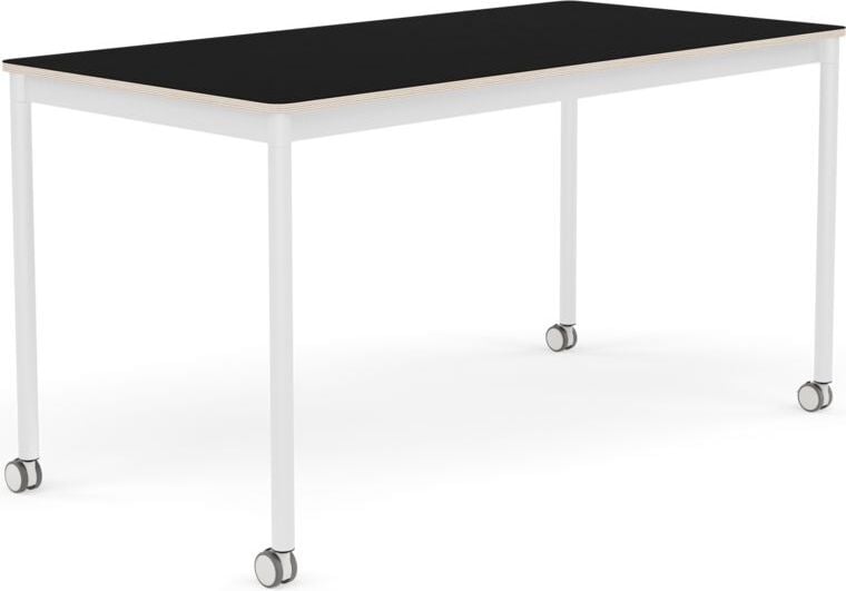 Stół na kółkach Base 70 x 140 cm czarny laminowany nogi białe