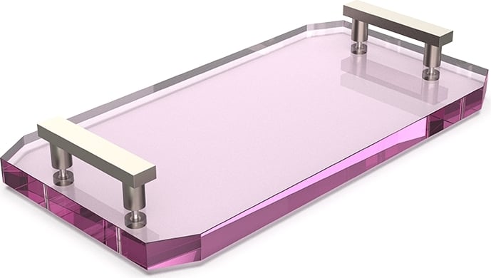 Taca łazienkowa Kristall różowa z niklowanymi uchwytami