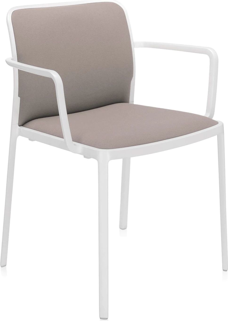 Krzesło Audrey Soft beżowe z podłokietnikami biała rama