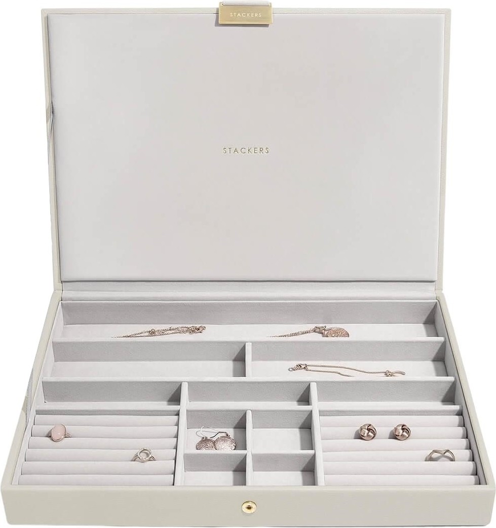 Szkatułka na biżuterię Stackers supersize jasnobeżowa z pokrywką