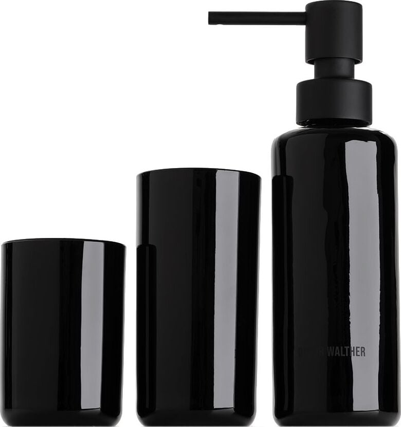 Dozownik do mydła Pop Up czarny z kubkami 3 el.