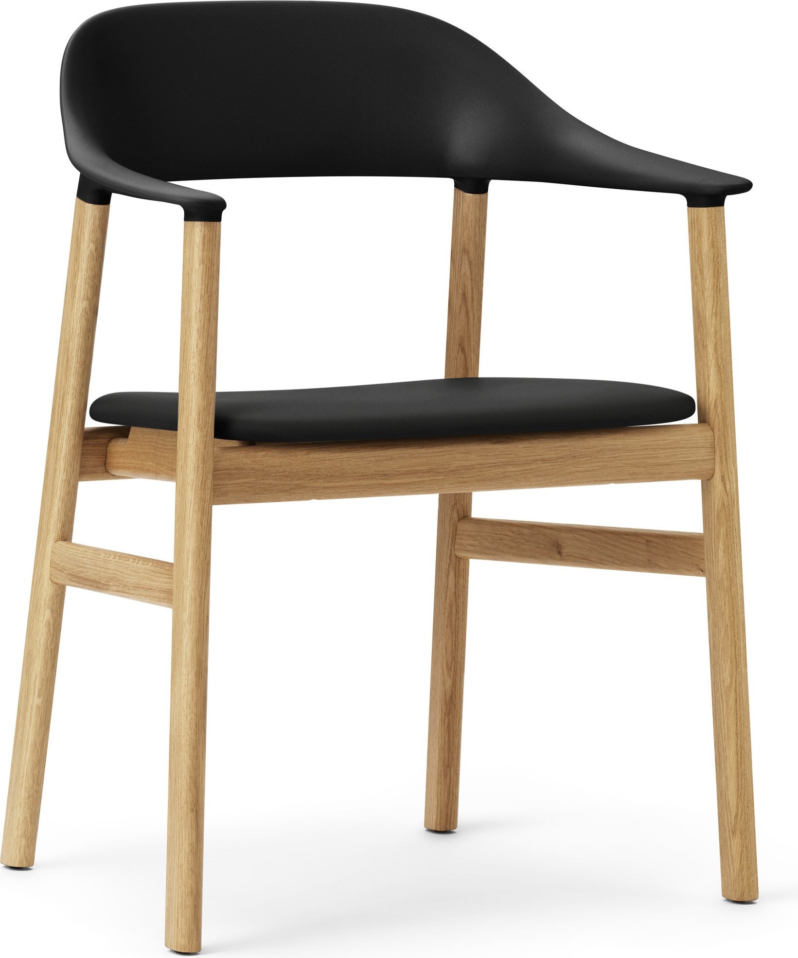 Krzesło z podłokietnikami Herit jasny dąb siedzisko skórzane czarne