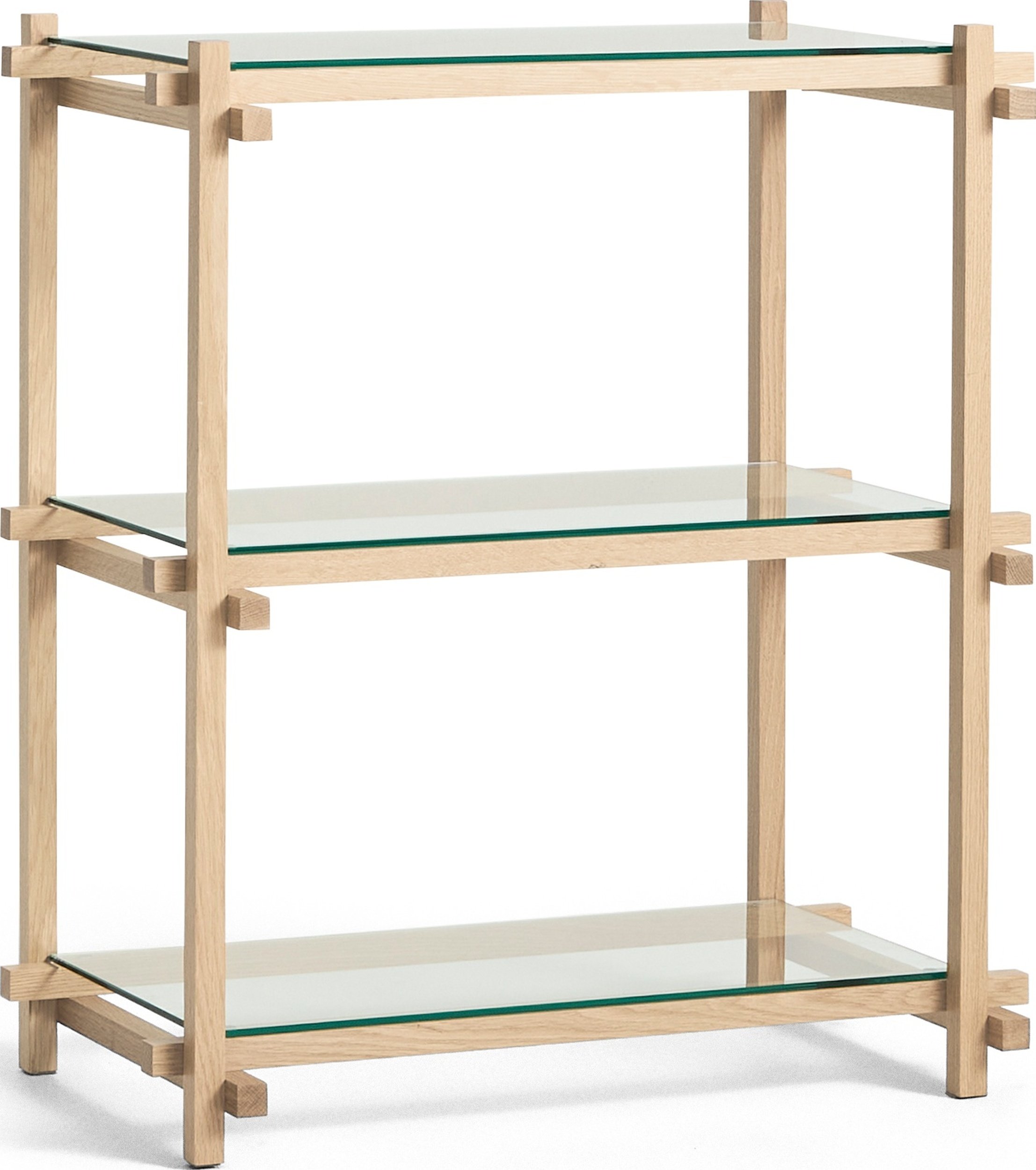 Regał Woody 85,5 cm ze szklanymi półkami dębowa rama