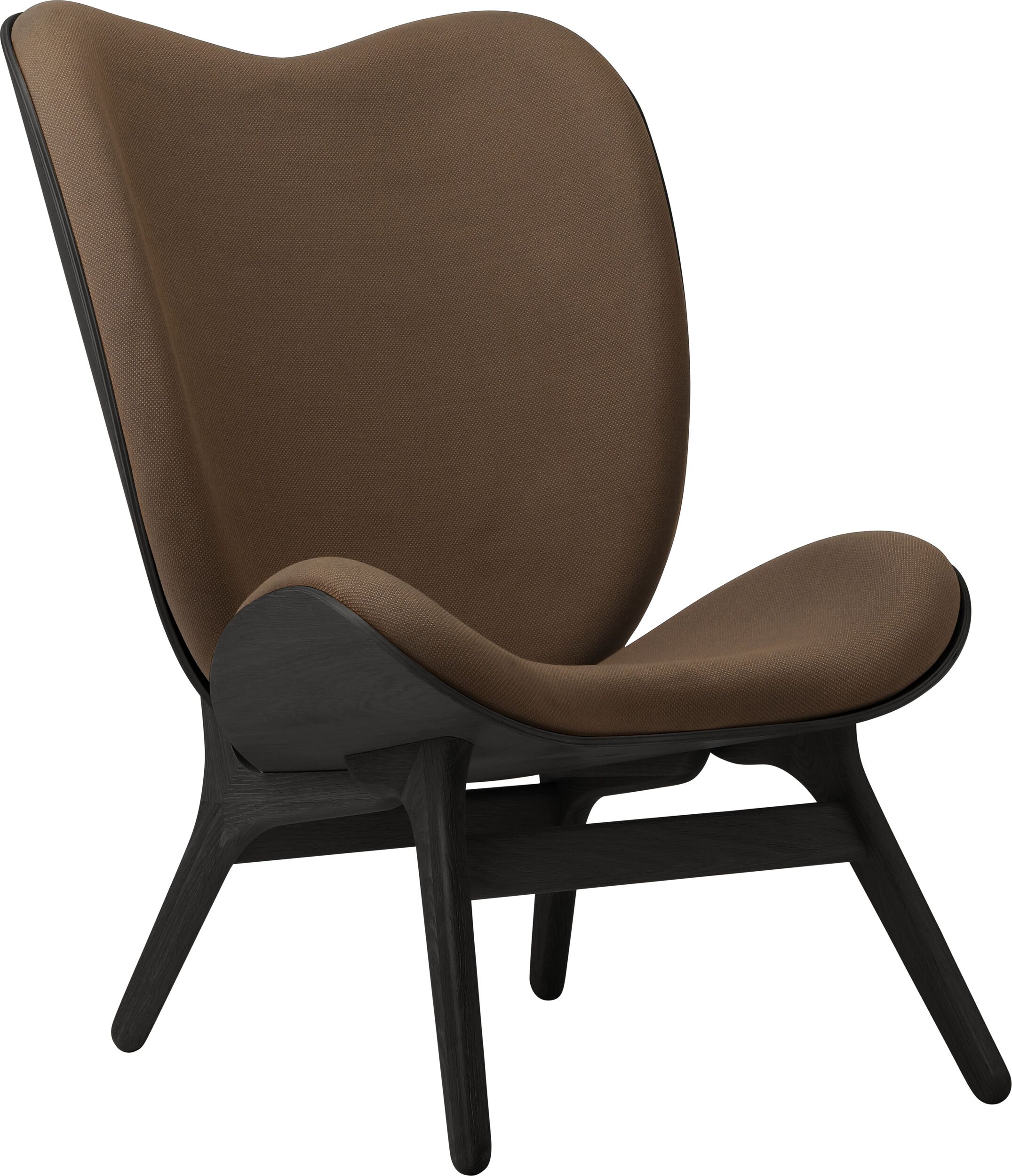 Fotel Conversation Piece 106 cm ciemnobrązowy na czarnych dębowych nogach