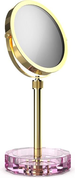 Lusterko kosmetyczne Kristall złote z różową podstawką