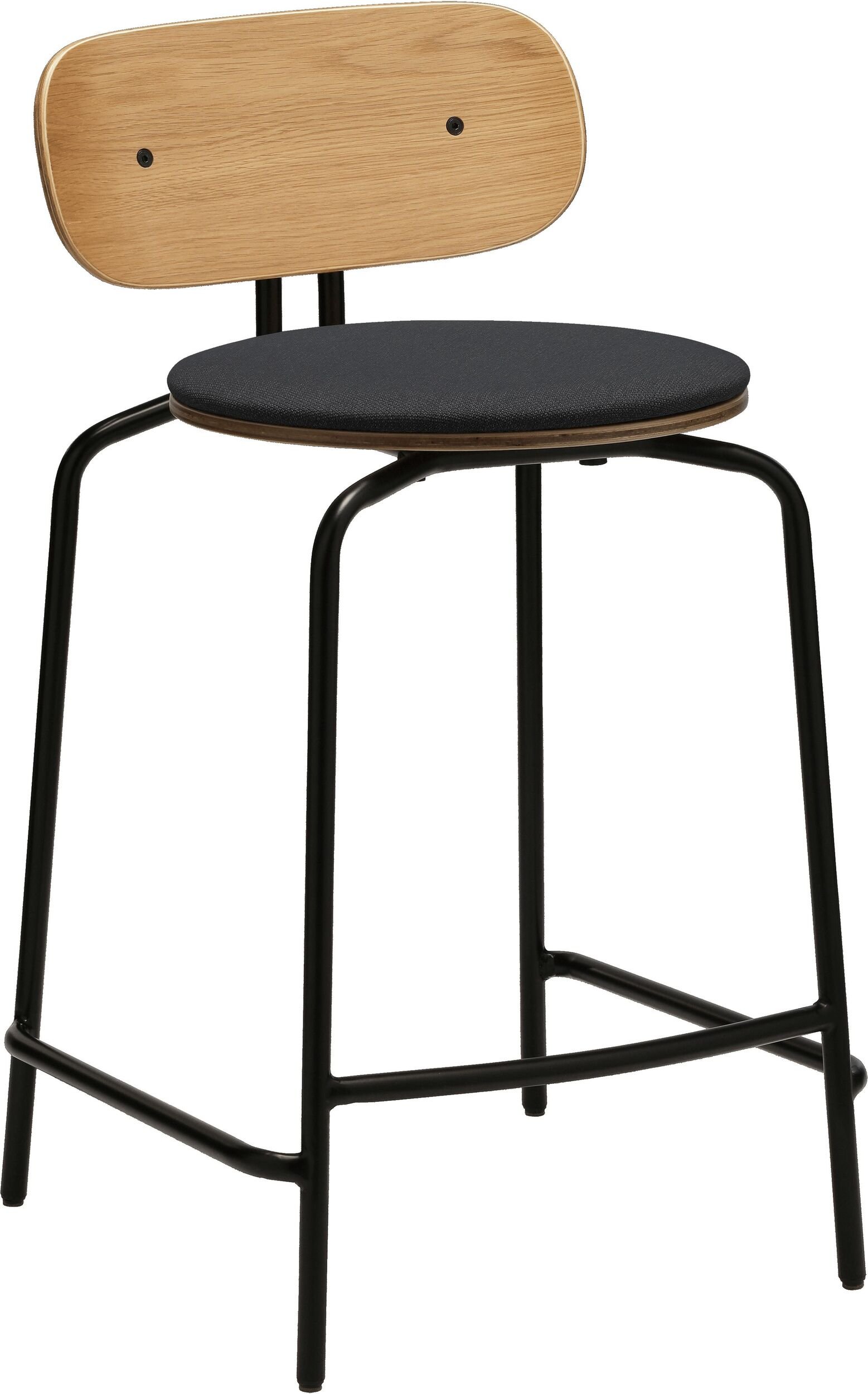 Krzesło Curious Counter ciemnoszare z tapicerowanym siedziskiem na czarnych nogach