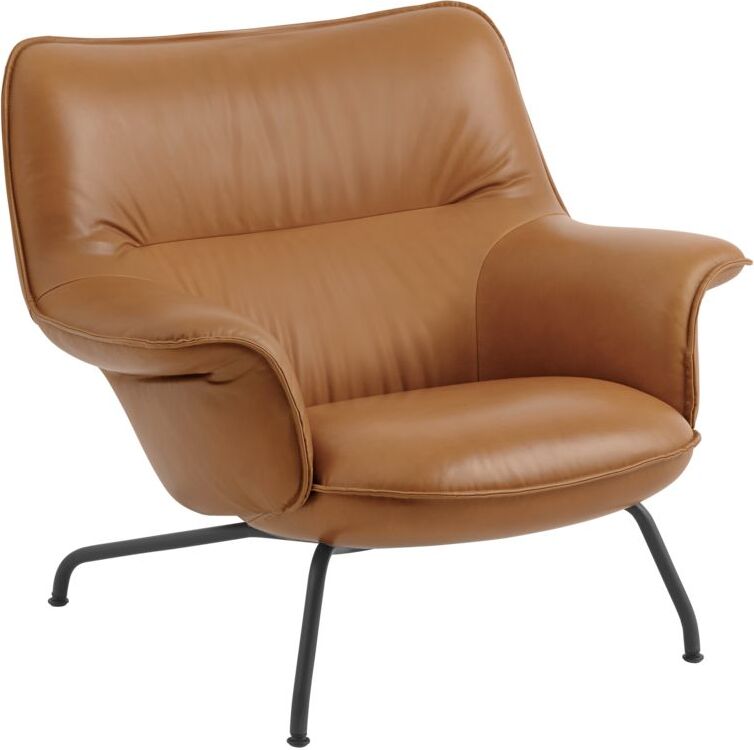 Fotel Doze koniakowy brąz skóra na czarnych nogach