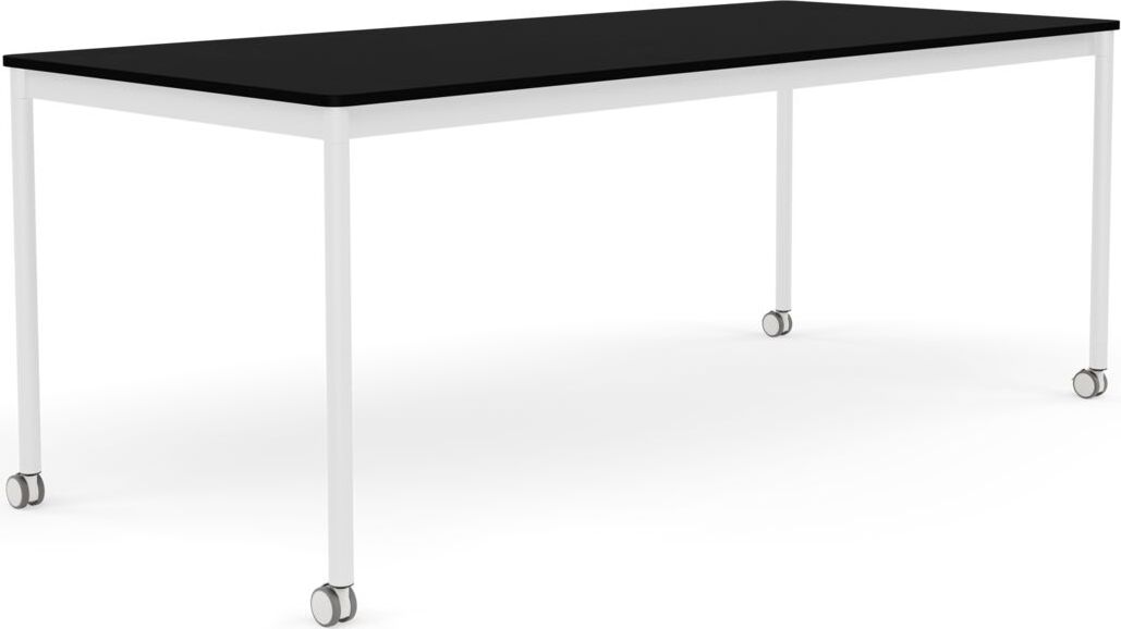 Stół na kółkach Base 85 x 190 cm czarny laminowany ABS nogi białe