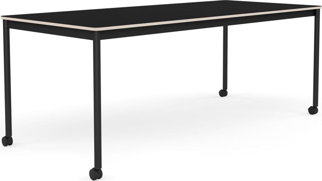 Stół na kółkach Base 85 x 190 cm czarny laminowany nogi czarne