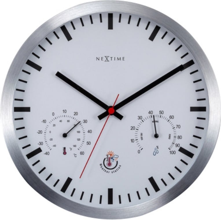Zegar z termometrem i higrometrem Weather Station Clock biało-srebrny