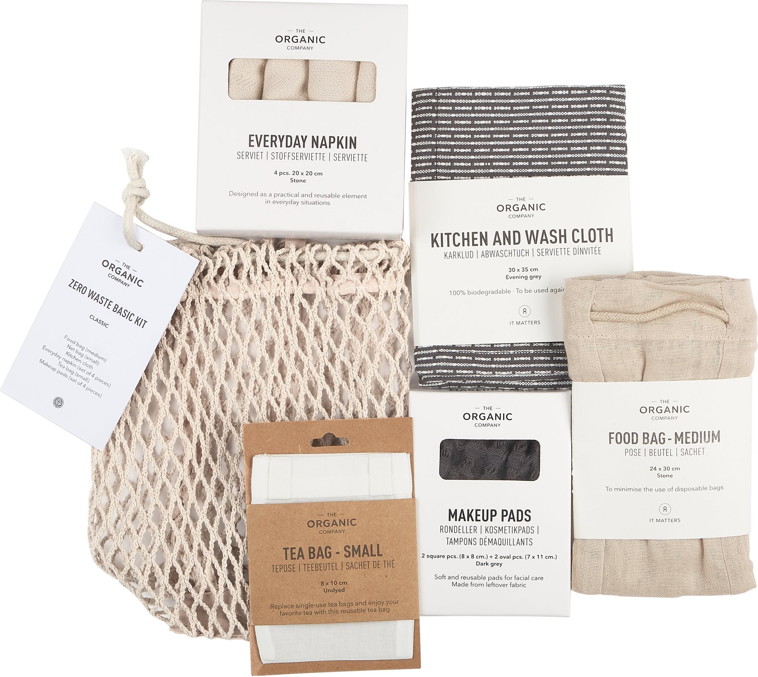 Zestaw akcesoriów domowych Zero Waste neutralne kolory 6 el.